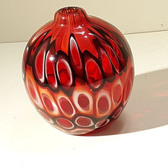 Blown Glass Bud Vase Red Bulb Confetti End Of Day - Picture 8 of 8
